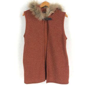 Do Everything In Love Women's One Size Rust Brown Raccoon Fur Trim Knit Vest